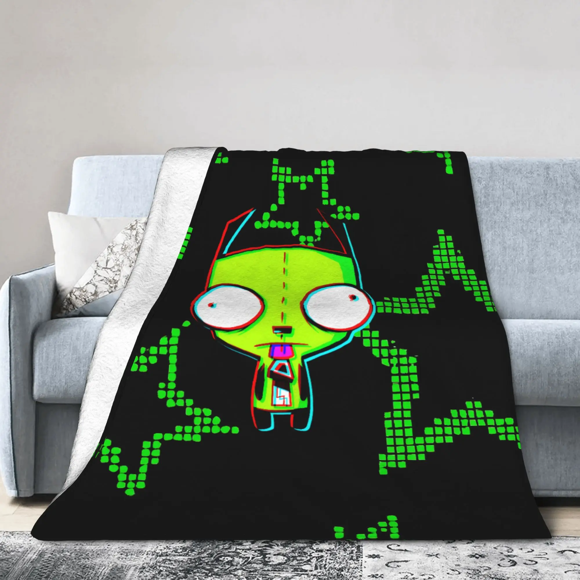 Invaders Zim Cartoon Blankets Flannel Textile Decor  Breathable Lightweight Thin Throw Blanket for Bedding Bedroom Rug Piece