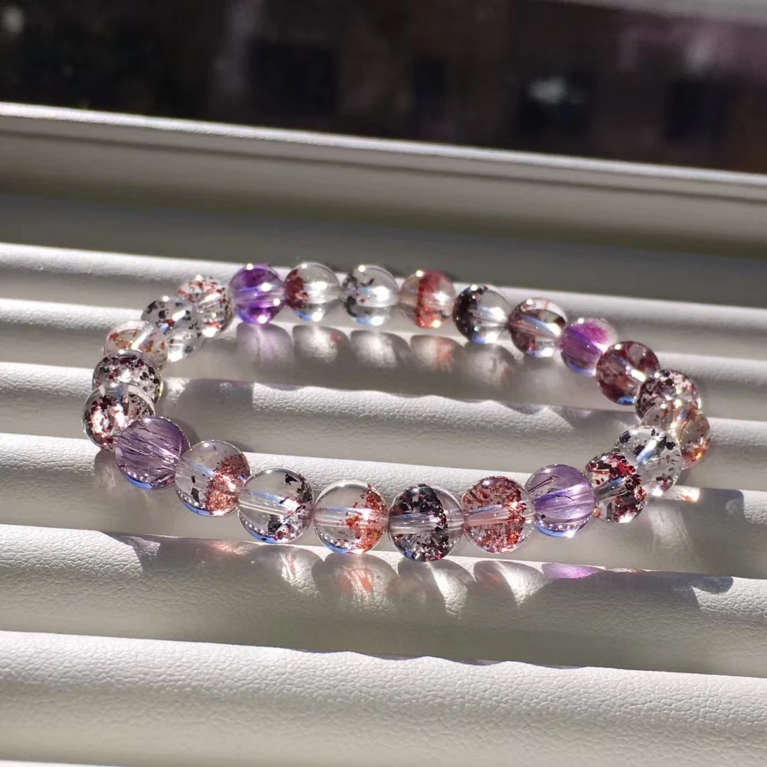 

Natural Colorful Super 7 Lepidocrocite Quartz Bracelet 7.7mm Jewelry Woman Men Clear Round Beads AAAAAAA