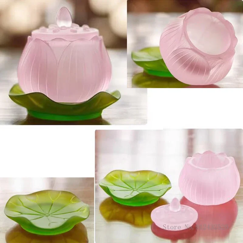 Buddha Front Water Supply Holy Water Cup, Ancient Method Glass Buddha Furnishings Offering Supplies Lotus Pure Water Tribute Cup