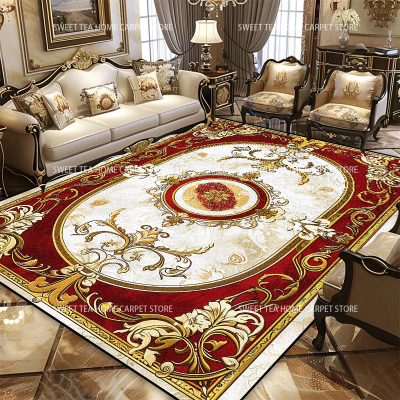 NONE Luxuriöser Teppich für Europa und Amerika, Großflächiger Wohnzimmer-Dekorationsteppich, Roter Schlafzimmerteppich, Rutschfeste Waschbare Teppiche, Couchtischunterlage 3
