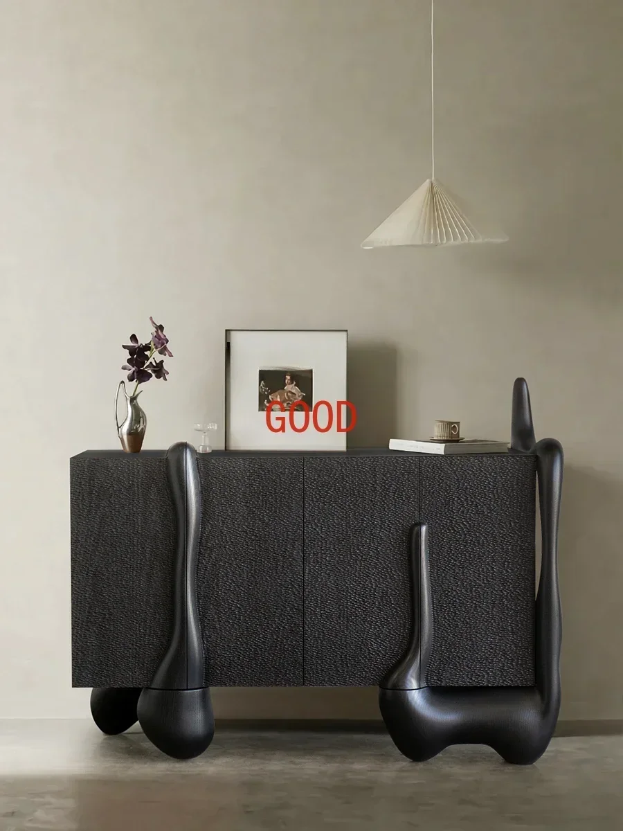 

Sili Style Solid Wood Sideboard Cabinet Black Vintage Art Entrance Cabinet Nordic Minimalism Design Sense Storage Locker