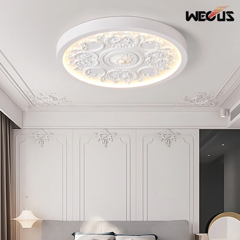 French cream carved ceiling light artistic lamp for bedroom main room study home interior lighting wholesale Zhongshan