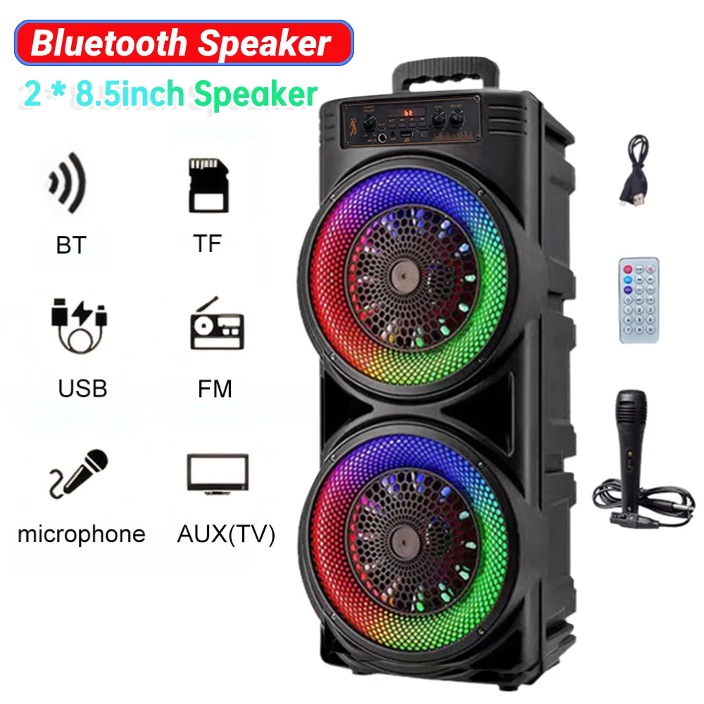 TTD-2807 Bluetooth Speaker Loud Boombox w/ Double Subwoofer Deep Bass Lights Outdoor Speaker Sound Box USB/TF/AUX/FM/MIC