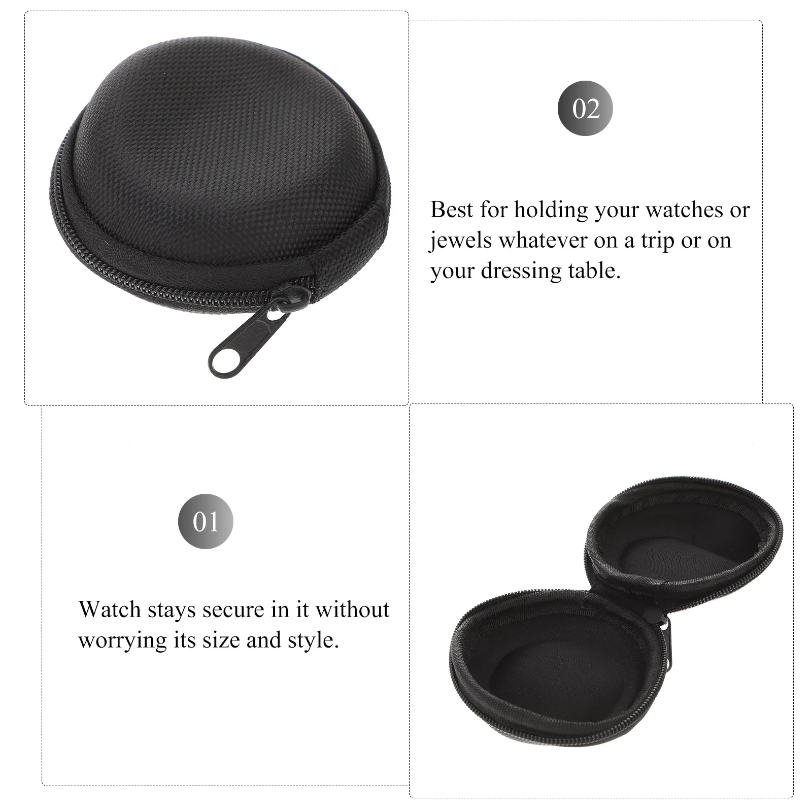 

Portable Single Box Zipper Design Felt Interior Travel Case Wristwatch Storage Suitable Personal Business Use Watch