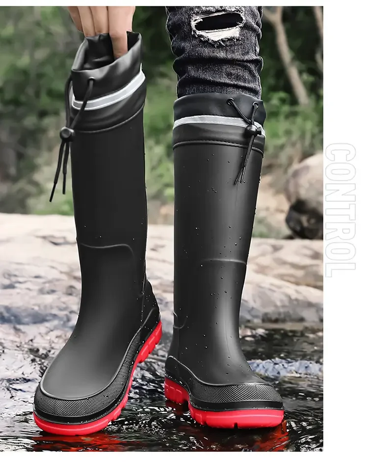 2026 Modische Herren-Regenstiefel mit Hohem Schaft, Wasserdicht, Rutschfest, Wärmend, für Outdoor, Autowäsche, Baustelle, Verschleißfest, mit Fleece-Futter – Detail 12