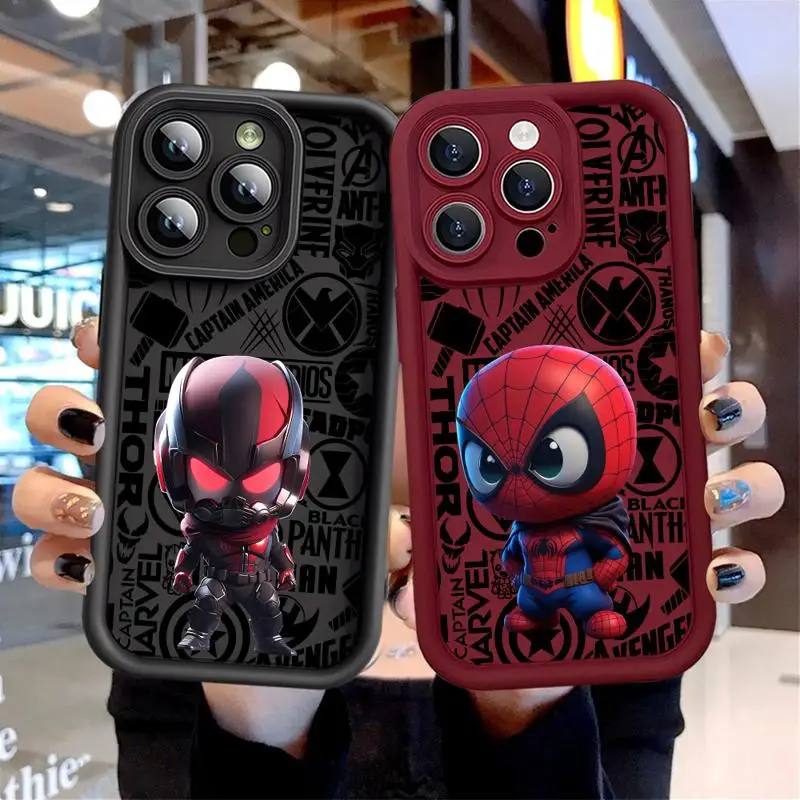 Soft Liquid Silicone Phone Case For iPhone 11 12 13 14 15 Pro Max Plus XS X XR Max 7 8 Marvel Cute Spiderman Ant Man Back Cover