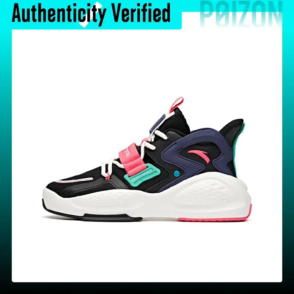Anta Life Collection Synthetic Leather Cushioning Height Increasing Mid top Sports Casual Shoes Women's Black Pink 122038081-4