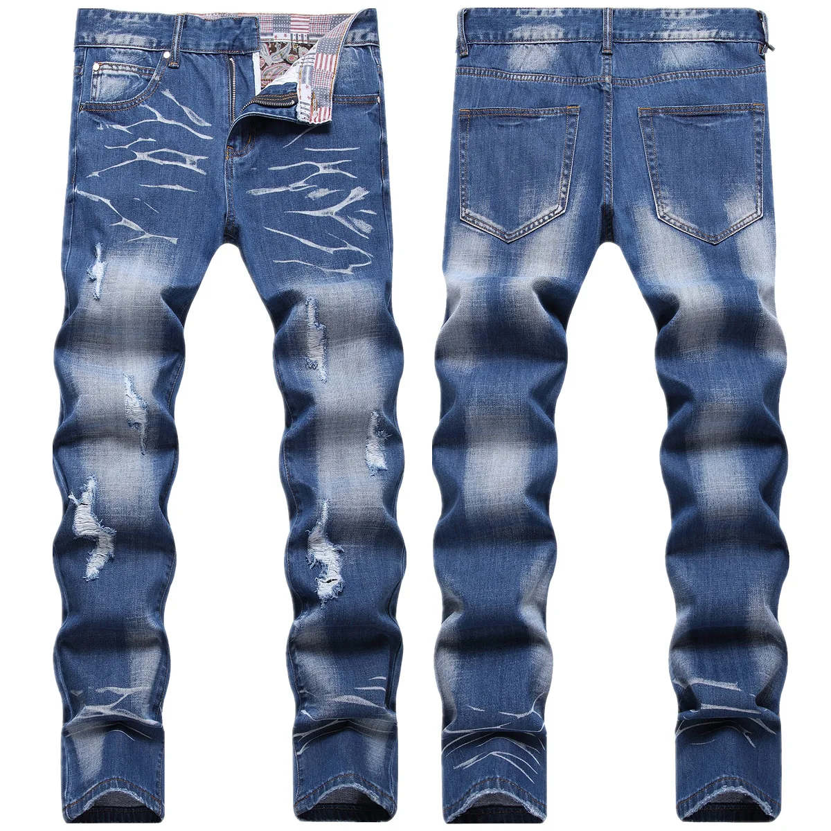 

New fashion brand wear bad pants men slim feet Europe and America heavy washing men's high-end jeans tide