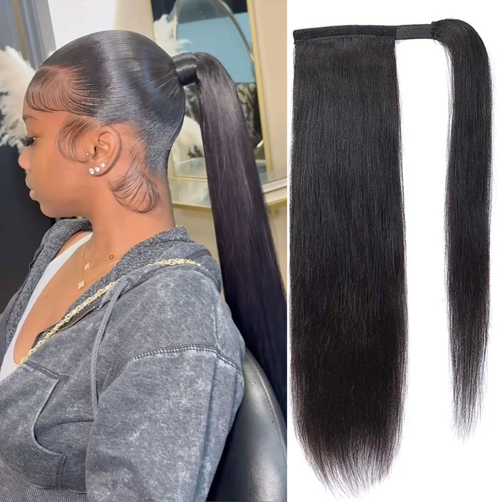 Bone Straight Ponytail Human Hair Extensions Wrap Around Horsetail 100% Virgin Raw Human Hair Ponytail Hiar Extension for Women
