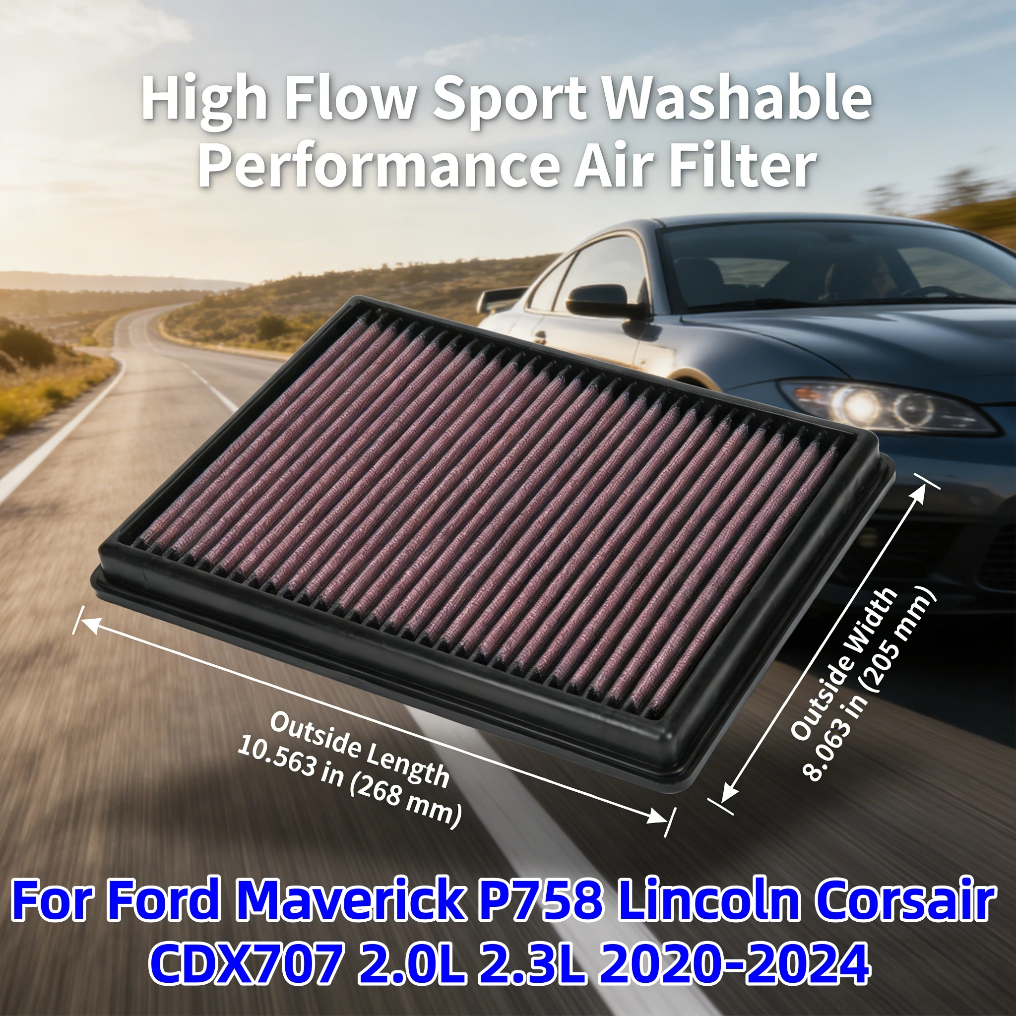 

For Ford Maverick P758 Lincoln Corsair CDX707 2.0L 2.3L 2020-2024 High Flow Sport Washable Performance Air Filter Replacement