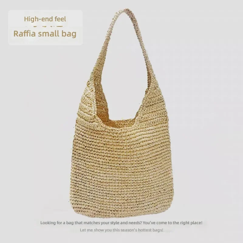 Raffia Grass Woven Tote Bag Handwoven Straw Beach Bag for Women Leisure Vacation Versatile Summer Accessory view 4