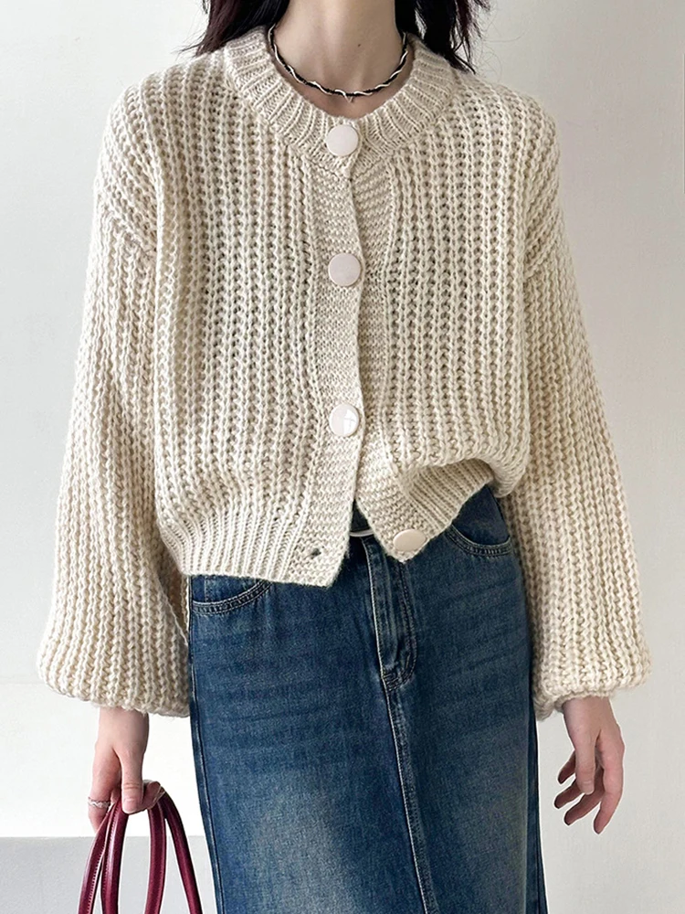 [LANMREM] Knitting Cardigan Sweater For Women Round Neck Single Breasted Long Sleeve Fashion Top 2024 Autumn New Clothing 26C343