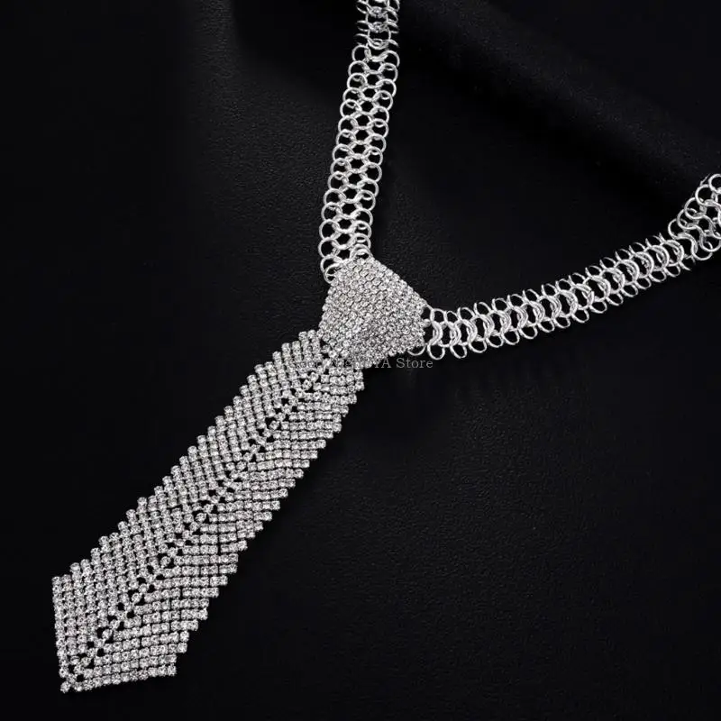  Luxurious Rhinestones Necktie Long Necklace Tie Party Neckwear For Gala Dinners And Evening Party Gathering Dressingup