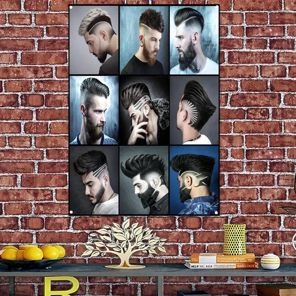 Classic Men's Hairstyle Poster Banner Barber Shop Signboard Banner Vintage Wall Decor Painting Hair Salon Poster Flag Wall Chart