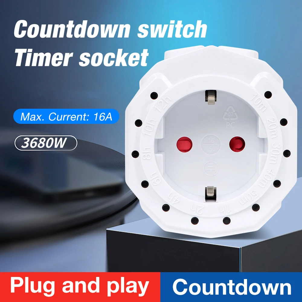 Timer Socket 10 Minutes To 12 Hours Timer Switch Smart Countdown Switch Indoor Auto Power off Charge Protection 16A 230V