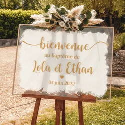 French Style Wedding Mirror Vinyl Decal Custom Names Wall Sticker Wedding Welcome Sign Vinyl Murals Romantic Mariage Décor