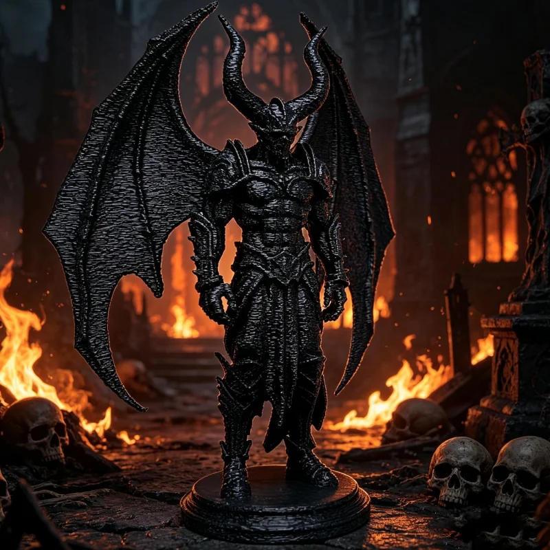 1/2 Piece Set of Black Large Demon-Style Ornaments, 3D Printed Knight Statue, Dark Fantasy Design, Home Decoration, Black Angel Statue Ornament