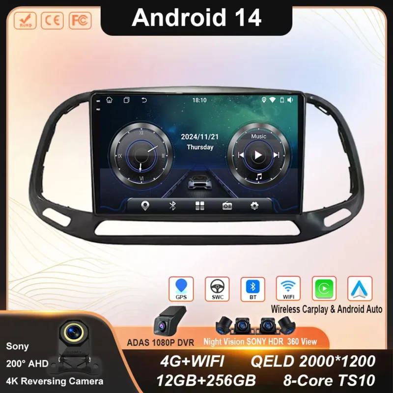 

Android 14 для Fiat Doblo 2015 2016 2017 2018 2019 2020 GPS Автомобильный радиоприемник Мультимедийный видеоплеер Стерео навигация 4G Wi-Fi камера