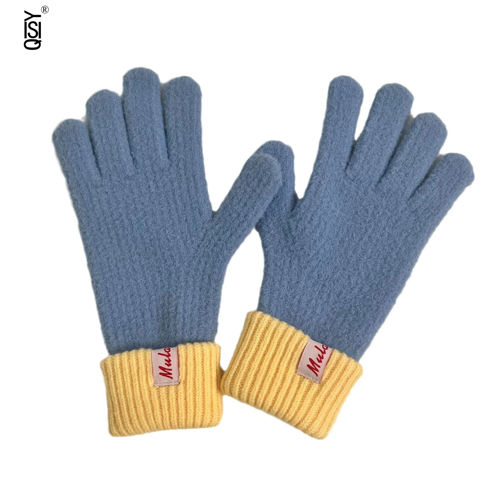 La spaccatura coreana invernale in tinta unita calda e resistente al freddo si riferisce ai guanti di lana lavorati a maglia alla moda e versatili per le donne