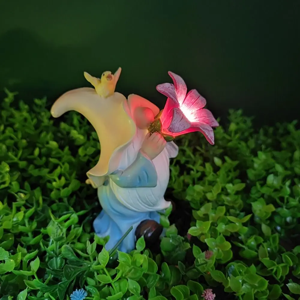 

Micro Landscape Resin Gnome Figurine Vivid Cute LED Light Statue Waterproof Creative Dwarf Sculpture Balcony