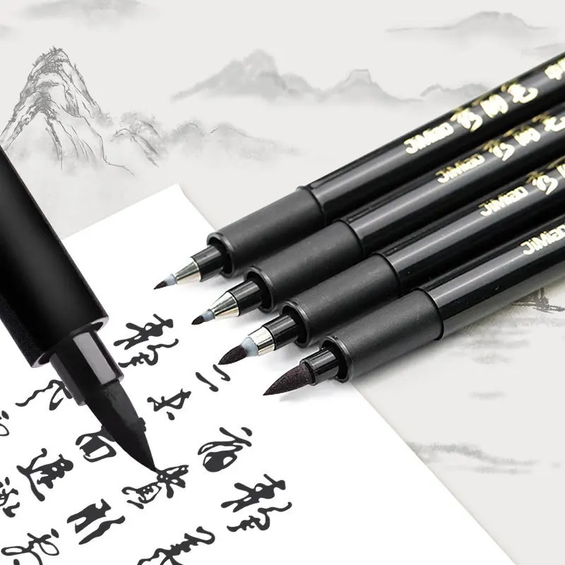 4 Size Calligraphy Brush Pens Set, Black Ink Hand Lettering Pens for Journaling, Drawing, Signature, Art & Chinese Calligraphy