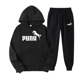 New Spring Fleece Hoodie Two Piece Horse Sportswear Men's and Women's Large Pullover Sweatshirt+Pants Sportswear