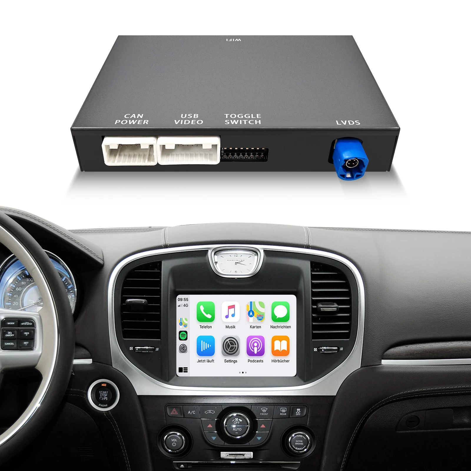 Kit de retrofit sem fio carplay android auto, caixa decodificadora para chrysler série 300 2011-2016, integração oem, varejo de controle de fábrica
