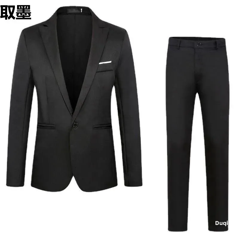 2023 New Men's Fashionable Business Casual Suit Slim Fit Western Style Clothes 2-Piece Set Wholesale Cross-Border E-commerce