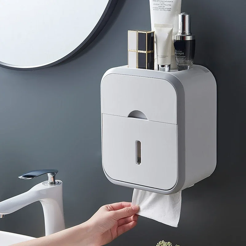 bathroom accessories Wall Mounted Bathroom Storage Holder Punch-free Toilet Paper Holder Box Tissue Storage Box Bathroom Rack