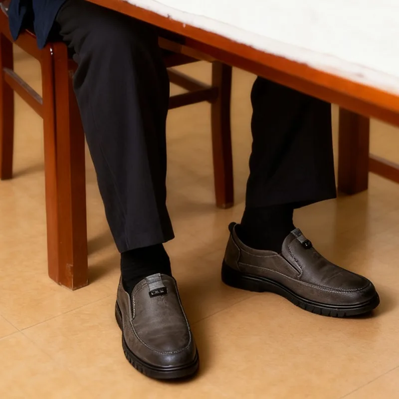 

1pair Men's Breathable Soft-soled Leather Shoes Business Non-slip Casual Men's Shoes Four Seasons Convenient Driving 39-44 Yards