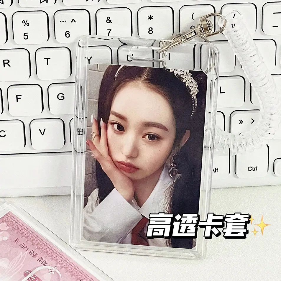 Cute Clear Card Holder with Pendant Keyring for Bus Pass ID Badge Access Card Cover Badge Sleeve Acrylic Charm Protector