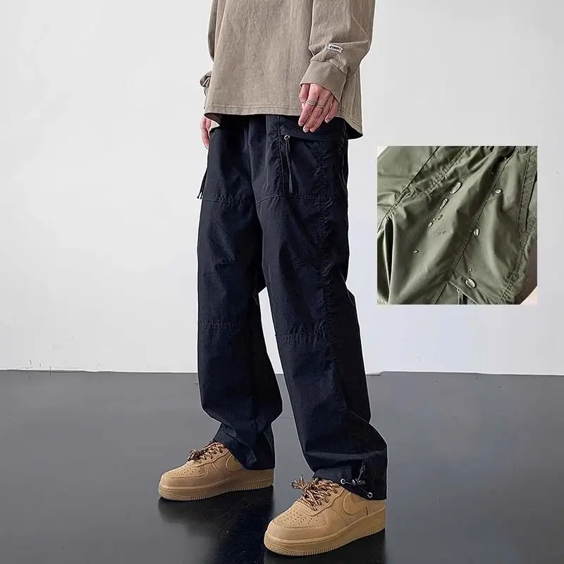 Men's American Parachute Pants Windproof Cargo Trousers High Street Loose Straight Leg Hiking Casual Pants