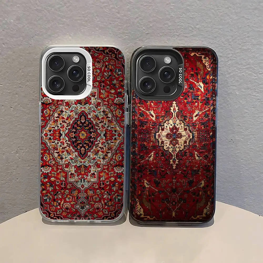 

Persian Carpet Floral Pattern Phone Case Silver Shockproof Back Cover For IPhone 16/15/14/13/12/11 Pro Max Plus