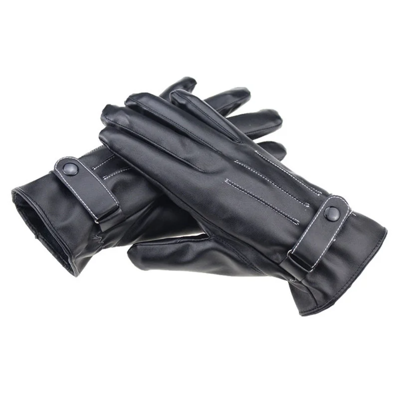 Thickened Warm Leather Gloves Unisex Touch Screen Mittens Glove Men Hiking Riding Outdoor Non-slip Leather Gloves