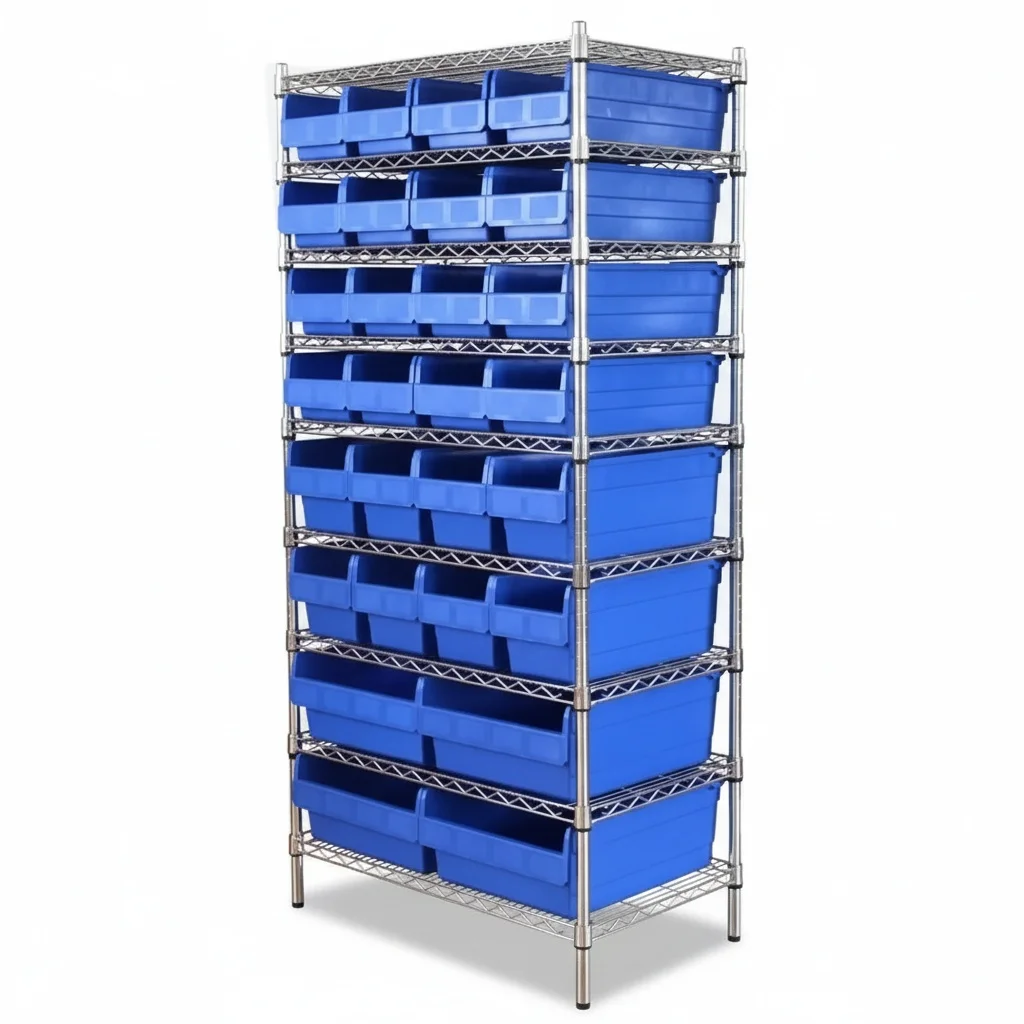 Steel Shelving Unit, 860 x 600 x 1800 mm Chrome-Plated Metal Wire Storage Rack, Bin Shelving Unit, Heavy Duty Floor Shelf