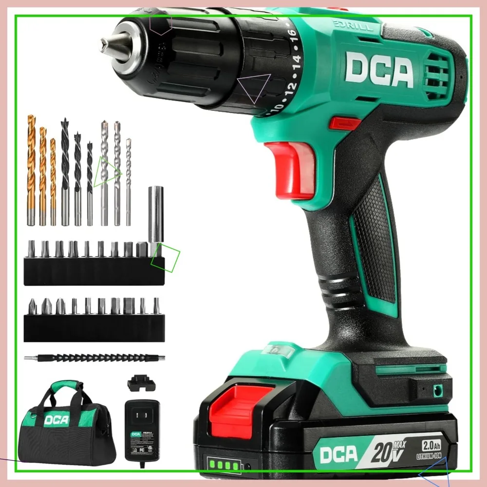 مجموعة مثقاب مطرقة لاسلكية 20 فولت، عزم دوران 354 رطل، ظرف بدون مفتاح 1/2 بوصة، 22500 IPM، سرعات متغيرة للخشب المعدني من الطوب