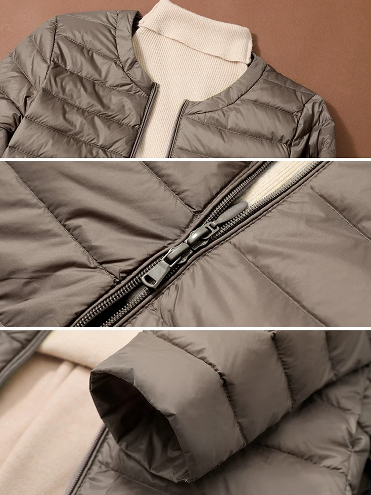 0-10 ℃   Chaquetas de pato hinchadas para mujer, abrigo ultraligero portátil con cuello redondo y relleno de plumas, Parkas sin cuello para otoño e