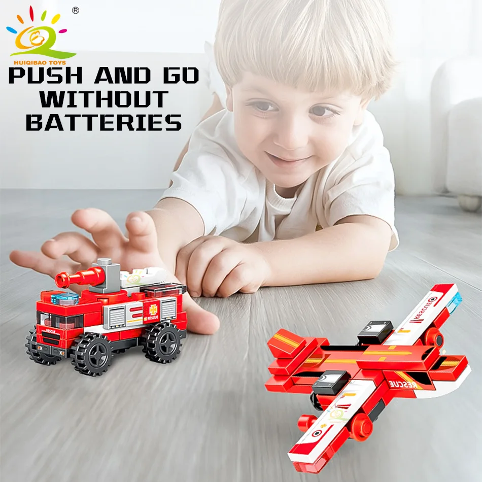 HUIQIBAO 327pcs 8in1 Fire Ladder Truck Building Blocks Firefighting Set Fireman Figure Bricks City Construction Toy for Children