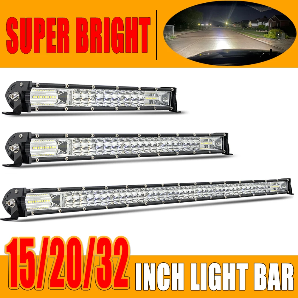 2 Rows LED Light Bar 15/20/32 Inch Combination Beam Super Bright Driving Bumper Light Roof Light 6000K White IP67 For 4x4 UTV SUV ATV Forklift Accessories