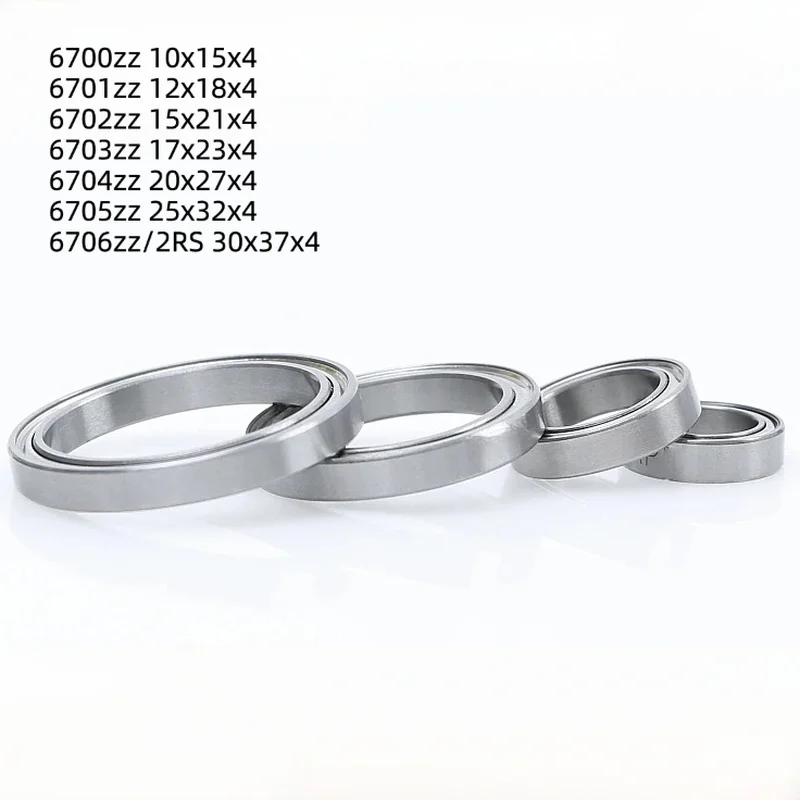4/10pcs 6700 6701 6702 6703 6704 6705 ZZ 6706 ZZ/2RS Ultra Thin‑Wall Deep Groove Ball Bearings Metal & Rubber Sealed