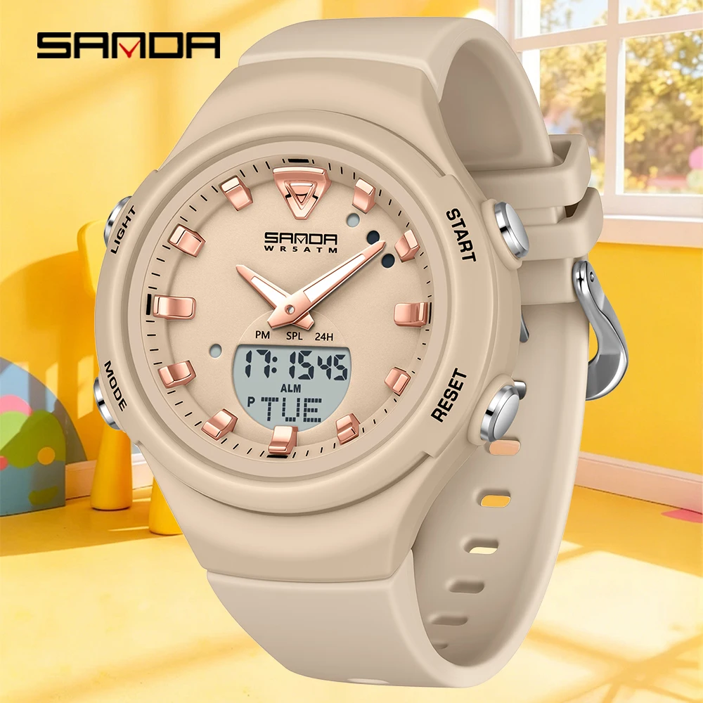 SANDA 6371 Watches for Man Dual Display Students Luminous Alarm Clock Shockproof Sports Digital Watch Fashion Electronic Quartz