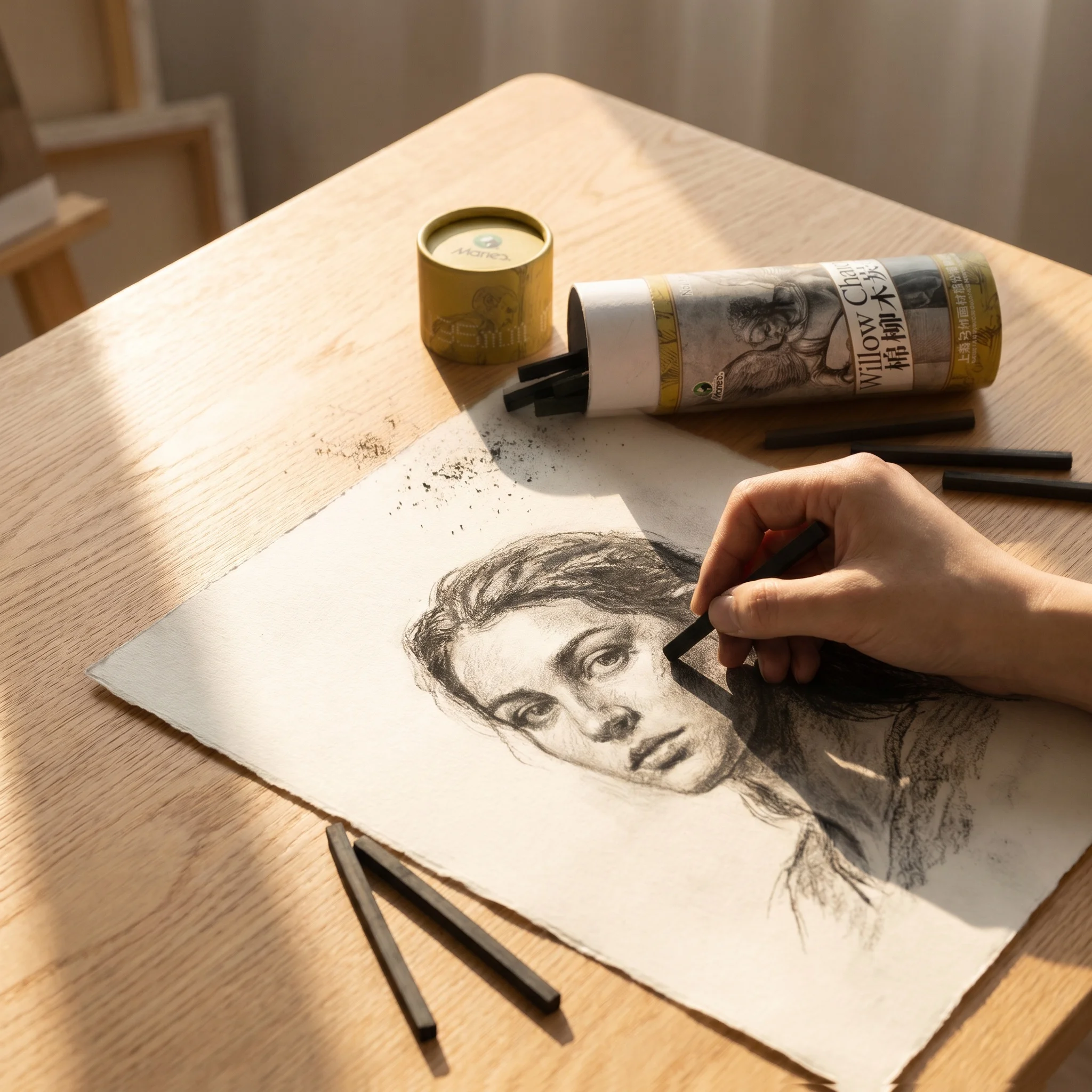 Maries Cotton Willow Charcoal Strip 5-7mm Sketch Sketch Painting Charcoal Strip Charcoal Bar Espresso Charcoal Drawing Bar