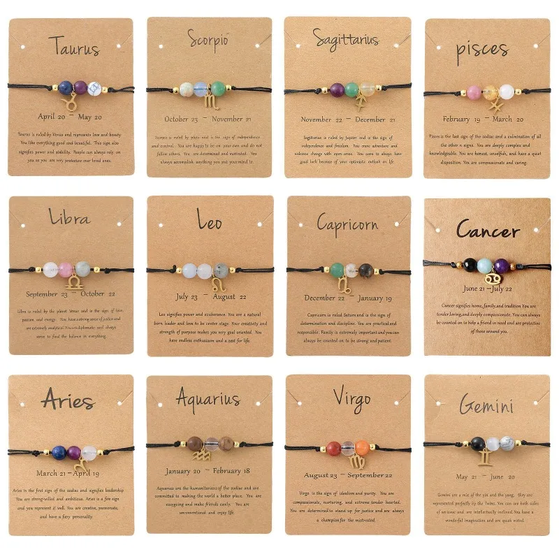 12PClot Aries Taurus Gemini Cancer Leo Virgo Libra Scorpio Sagittarius Capricorn Aquarius Pisces Gifts for Women Zodiac Bracelet