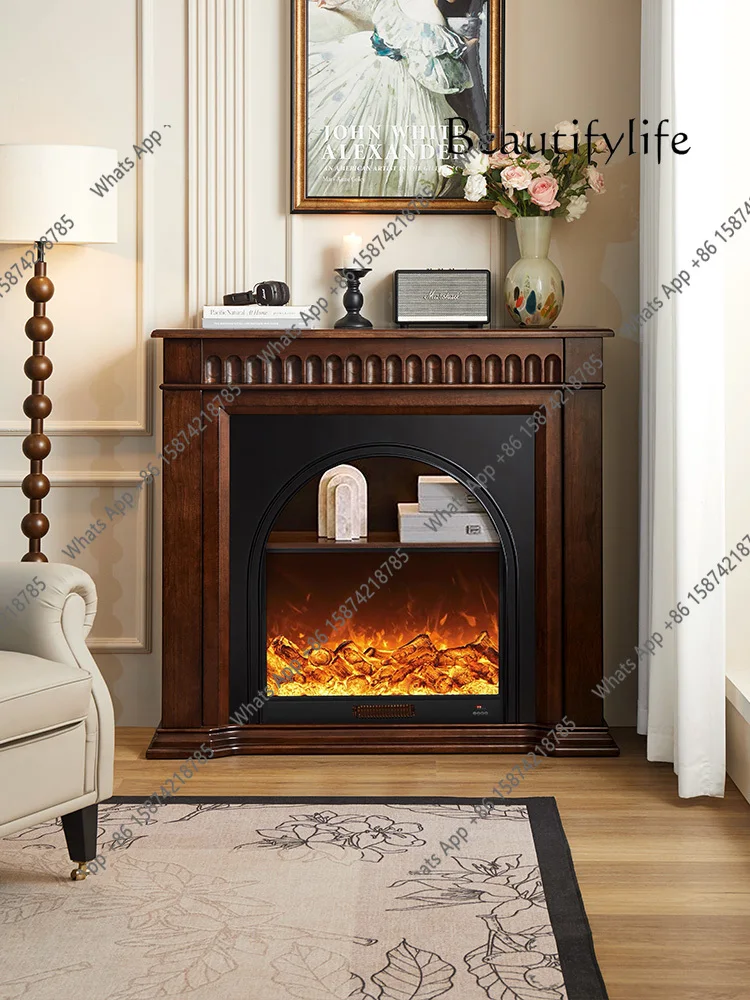 J French Fireplace Decorative Cabinet, Living Room Flame Simulation Fire Antique Door Cabinet, Solid Wood Rack Facing The Door