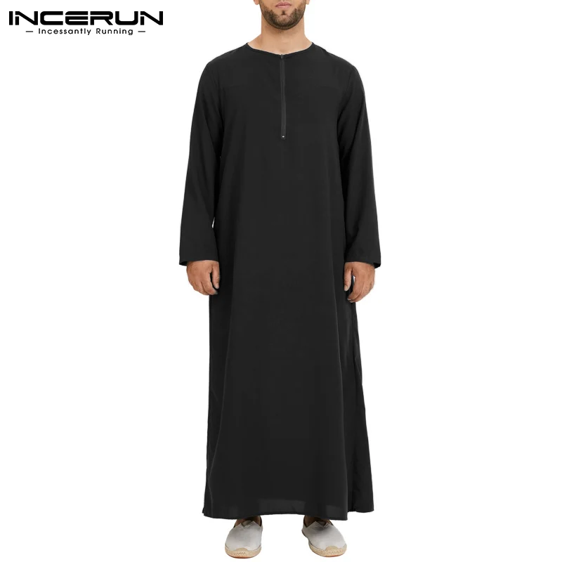 INCERUN Islamic Arabic Muslim Kaftan Men Long Sleeve Zipper Loose Abaya Robes Saudi Arabia Dubai Jubba Thobe Men Clothes 2023