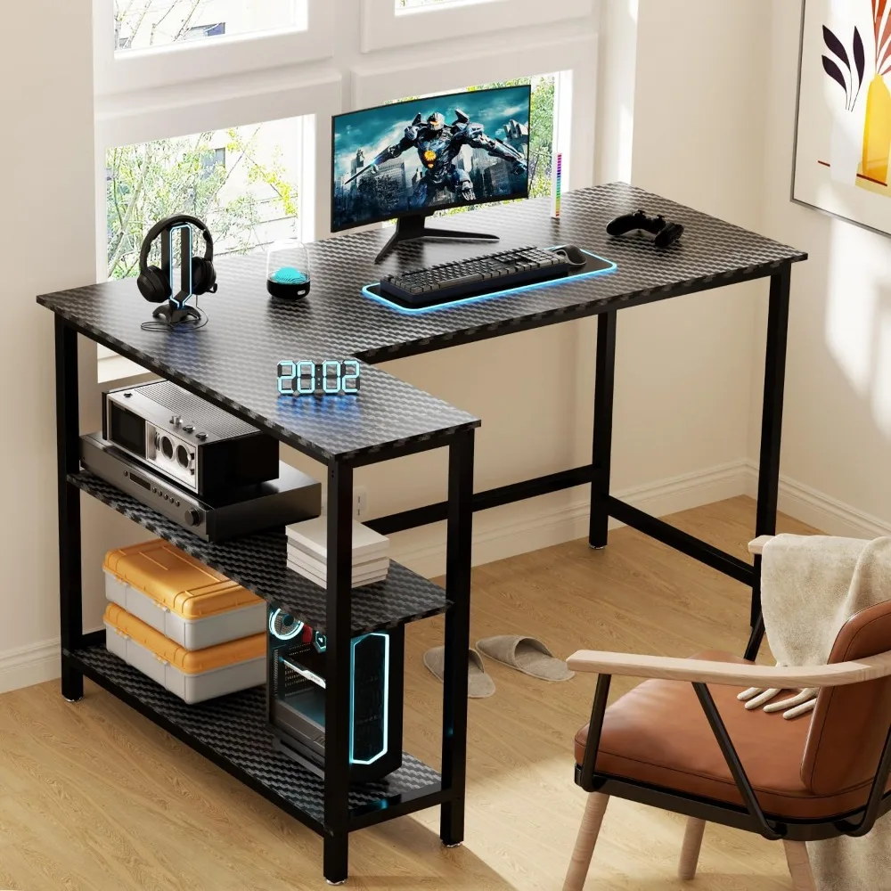 Mesa de 50 polegadas, com prateleiras, estação de trabalho de mesa de estudo para PC com armazenamento para escritório doméstico, sala de estar, quarto, mesa de computador