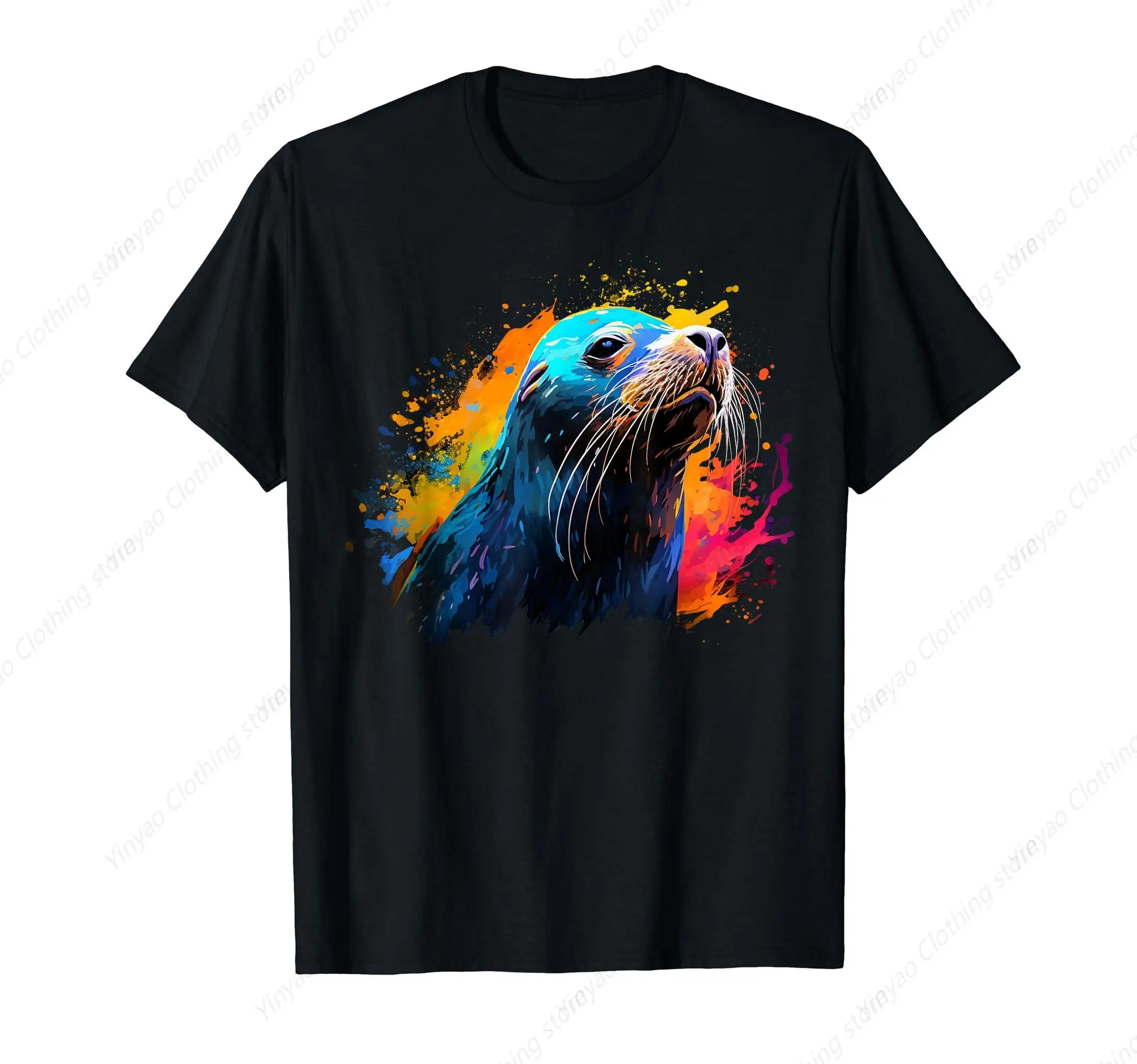 Artistic Colorful Sea Lion Men's and Women's T-shirt Fashion Cotton Men's Clothing Gift Loose Shirt