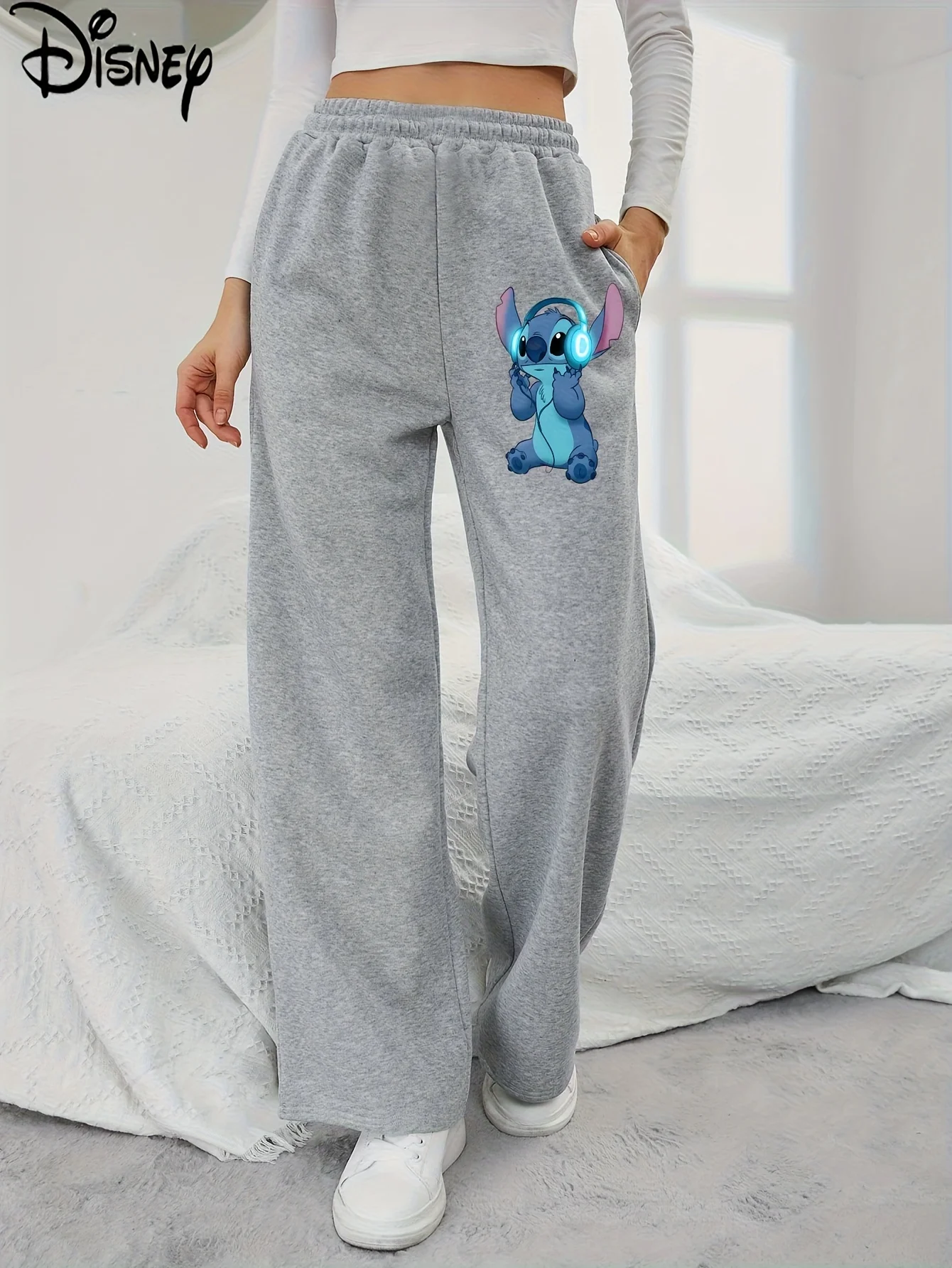 

Disney Stitch Women's Straight Sweatpants Casual Fashion Autumn and Winter Fleece Sports Pants Streetwear Oversized