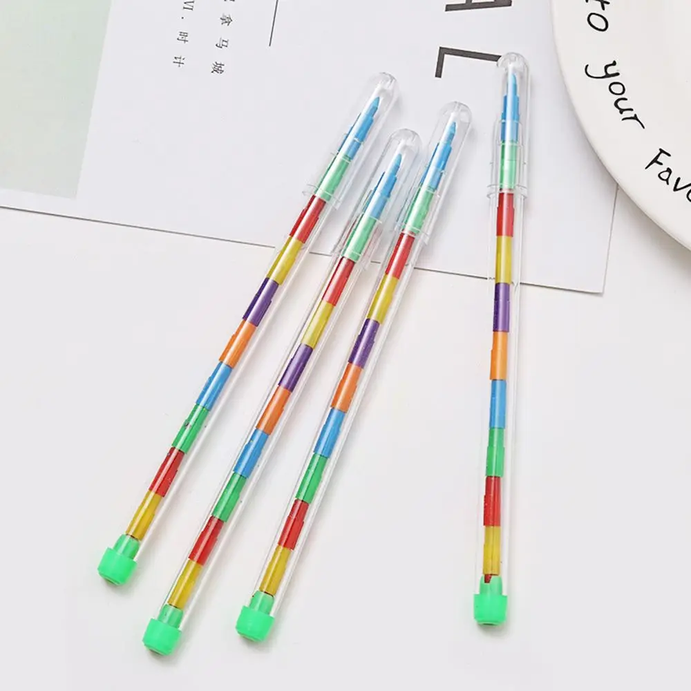 Cute Student Creative 10 Color Replaceable Stacker Pen Pastel Art Drawing Crayon Painting Pen Pencils