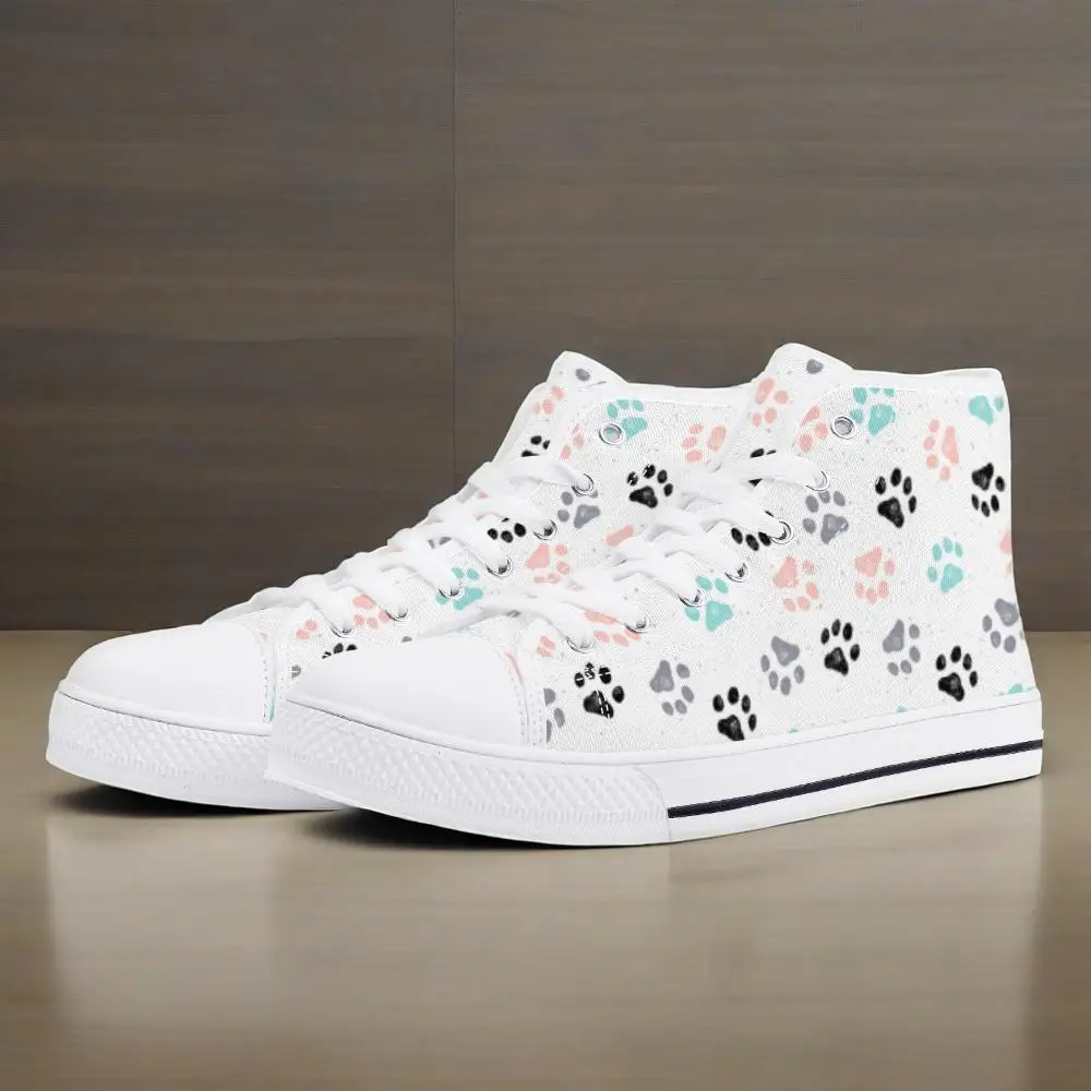 

Cute dog paw print high-top canvas shoes flat sneakers lightweight casual shoes for men and women